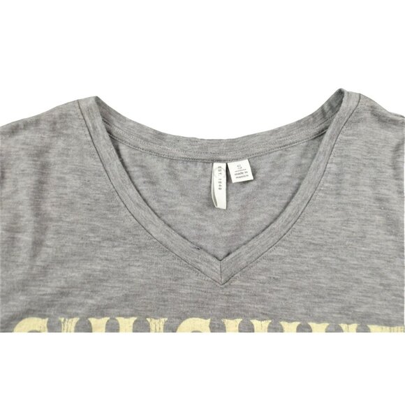 Sunshine Adventure Roadtrip Womens Grey T-Shirt V-Neck size Small JH951 - Picture 4 of 5